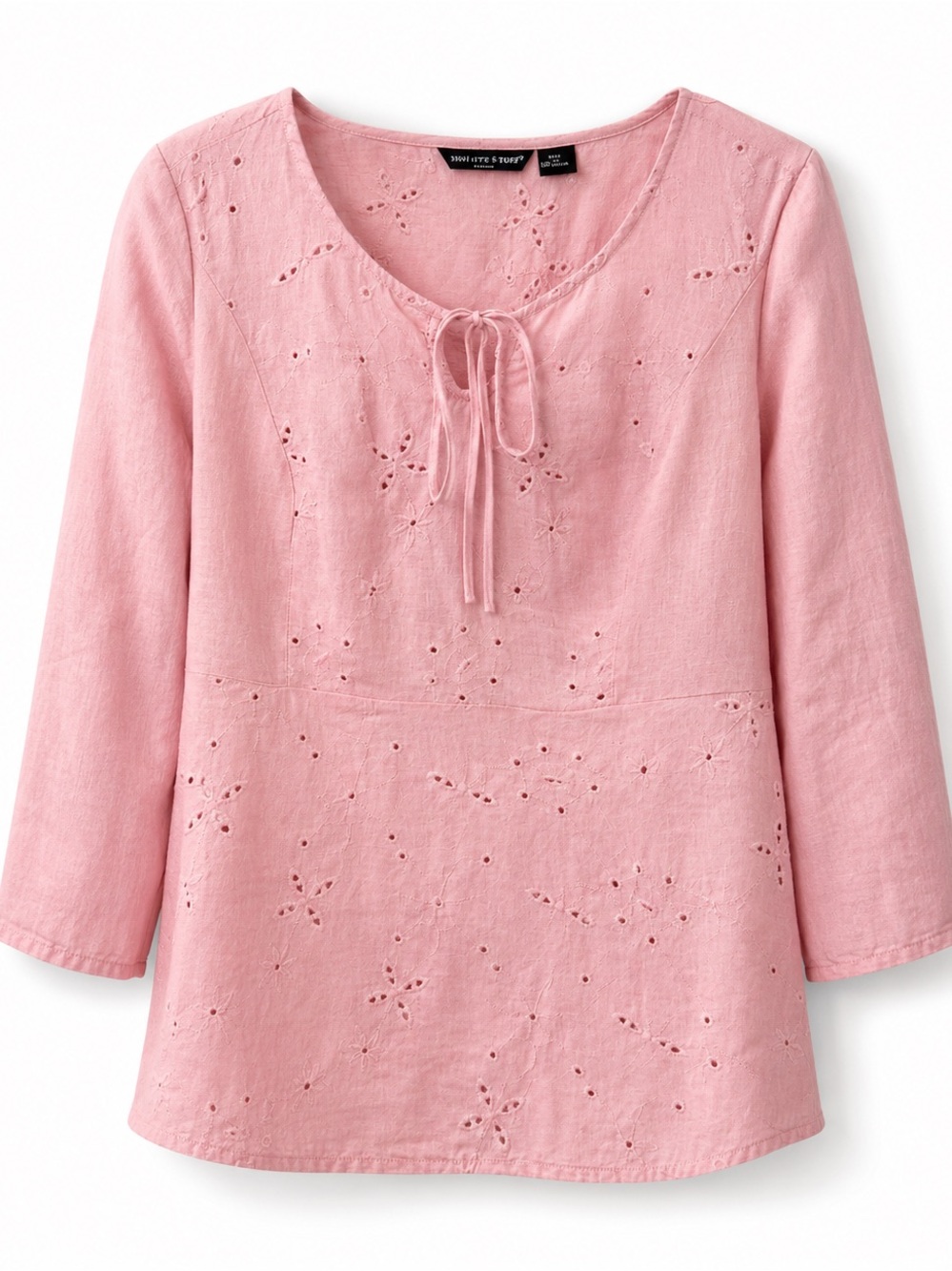 Saint Tropez West Floral Blush Pink Linen Blouse Size 1X